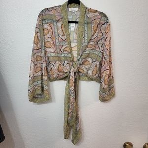Anthropologie Tie-Front Kimono Chartreuse top